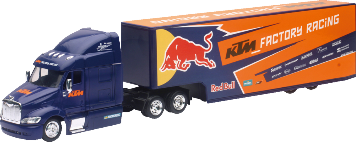 NEW RAY TOYS Peterbilt Red Bull KTM Race Team Truck - 1:43 Scale - Blue/Orange 15973