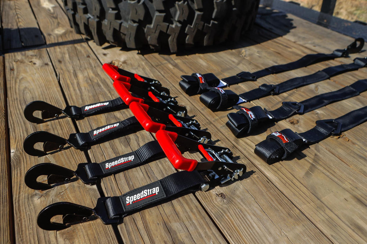 2″ x 10′ Ratchet Tie Down w/ Twisted Snap Hooks & Axle Strap Combo