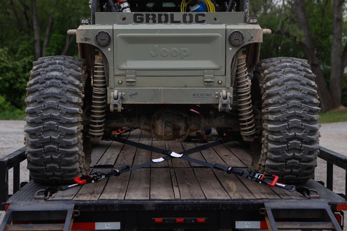 2″ x 10′ Ratchet Tie Down w/ Twisted Snap Hooks & Axle Strap Combo