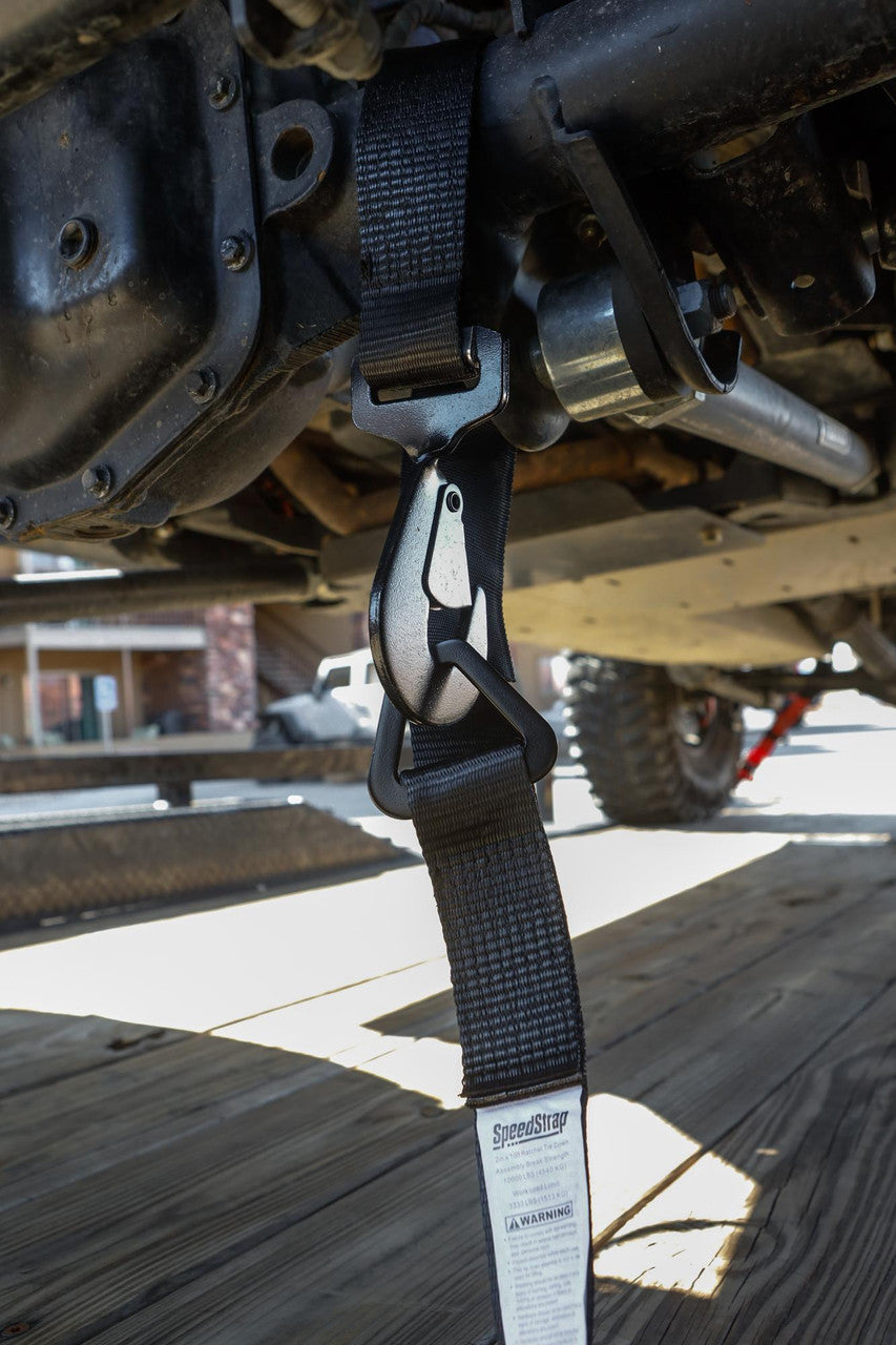2″ x 10′ Ratchet Tie Down w/ Twisted Snap Hooks & Axle Strap Combo