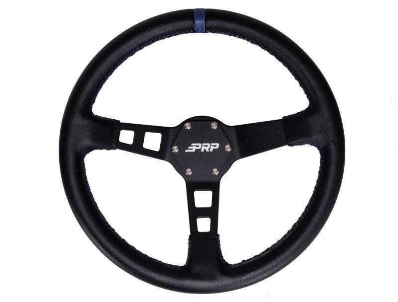 PRP Deep Dish Leather Steering Wheel- Blue - AWESOMEOFFROAD.COM