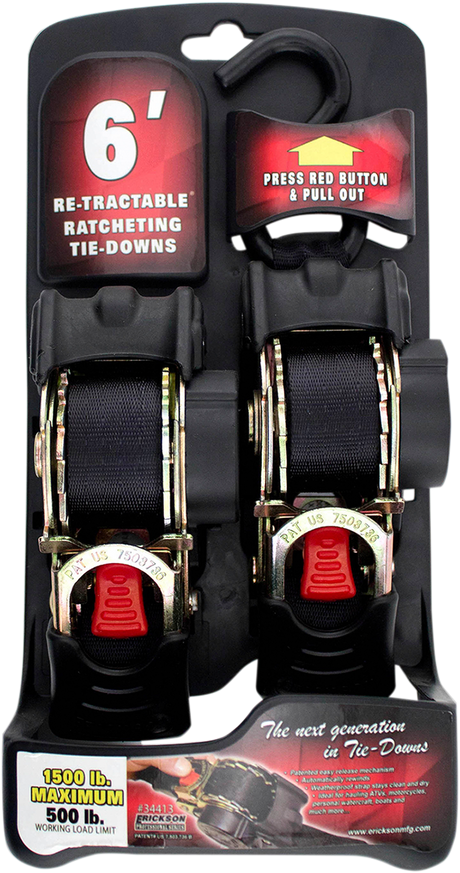 ERICKSON Retractable Ratchet Tie-Downs - 6' - Black 34413