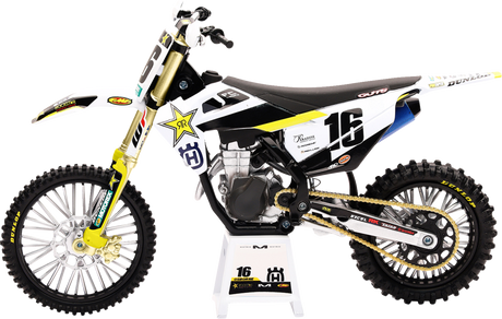 NEW RAY TOYS Rockstar Husqvarna Team Bike 2020 - Zach Osborne - 1:12 Scale - White/Black/Yellow 58243