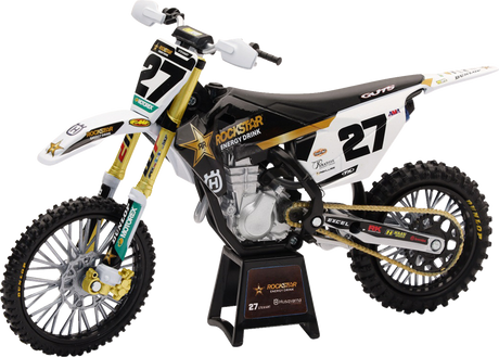 NEW RAY TOYS Rockstar Husqvarna Team Bike - Malcolm Stewart - 1:12 Scale - BlackWhite/Gold 58403