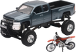 NEW RAY TOYS Chevrolet Silverado Offroad Pick Up w/ Honda Dirt Bike - 1:32 Scale - Gray/Black/Red SS-54426