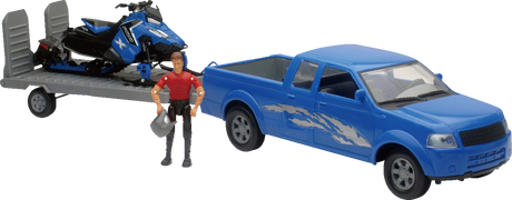 NEW RAY TOYS Pick Up Truck w/ Polaris Switchback Snowmobile Set - 1:18 Scale - Blue SS-37406A