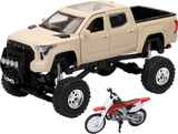 NEW RAY TOYS Toyota Tundra Off Road Pick Up w/ Honda Dirt Bike - 1:32 Scale - Tan/Red SS-54456