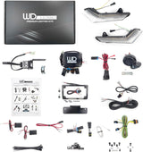 Collection of WD Electronics premium lighting kit components on a white background