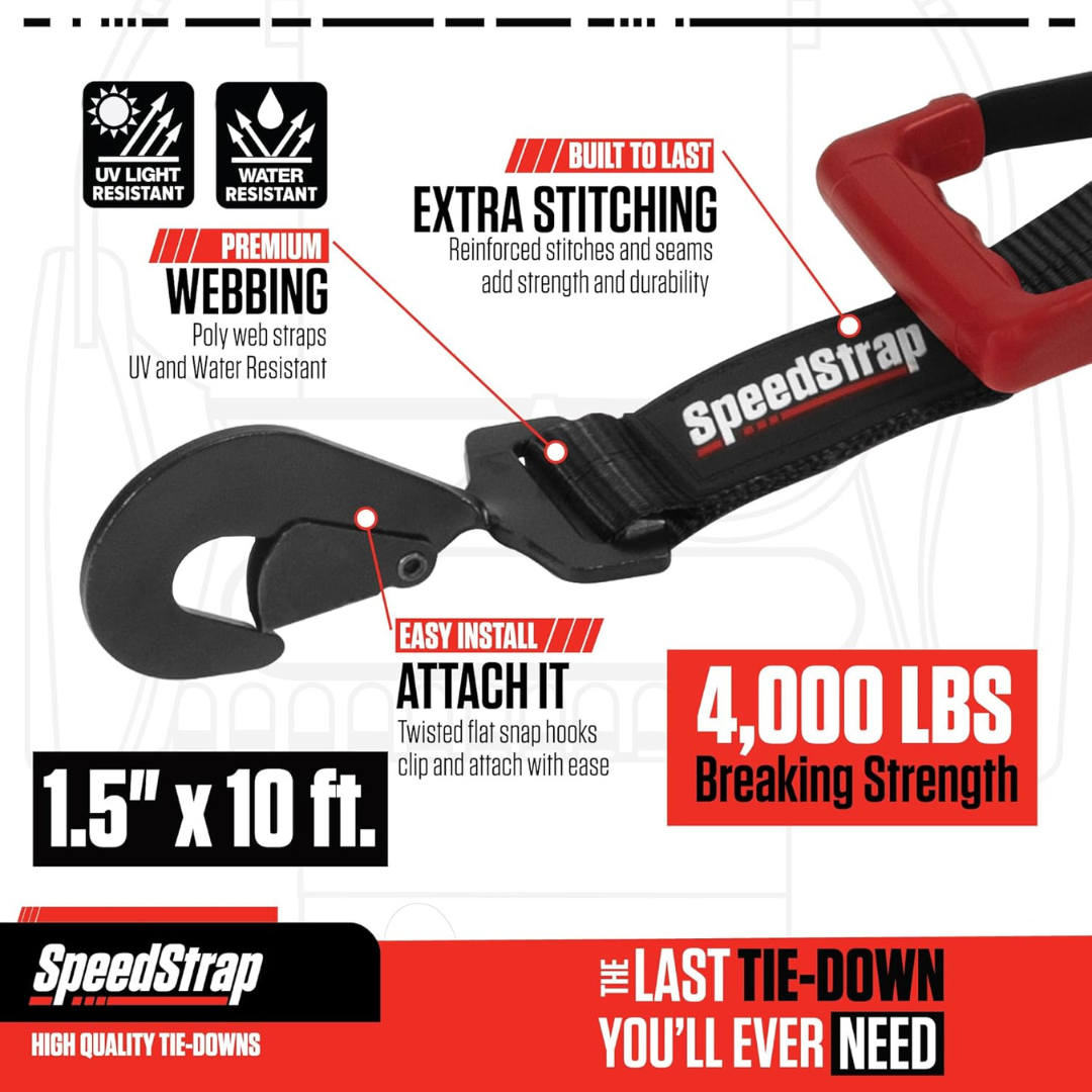 SpeedStrap 1 1/2In UTV Wheel Lasso Through the Wheel Tie-Down - Black (2 Pack)