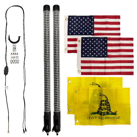 Awesome Offroad 3ft FAT COB LED Whip Light Pair with Remote