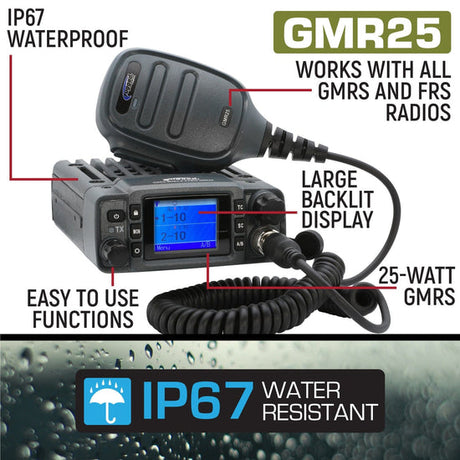 GMR25 Waterproof GMRS Band Mobile Radio with Antenna