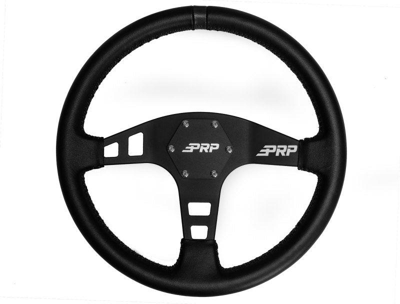 PRP Flat Leather Steering Wheel- Black - AWESOMEOFFROAD.COM