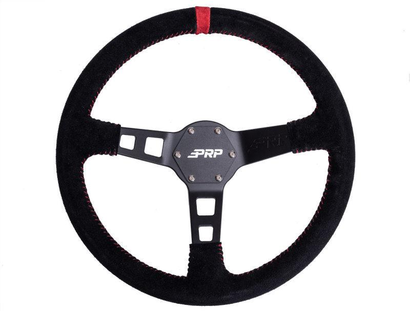 PRP Deep Dish Suede Steering Wheel- Red - AWESOMEOFFROAD.COM