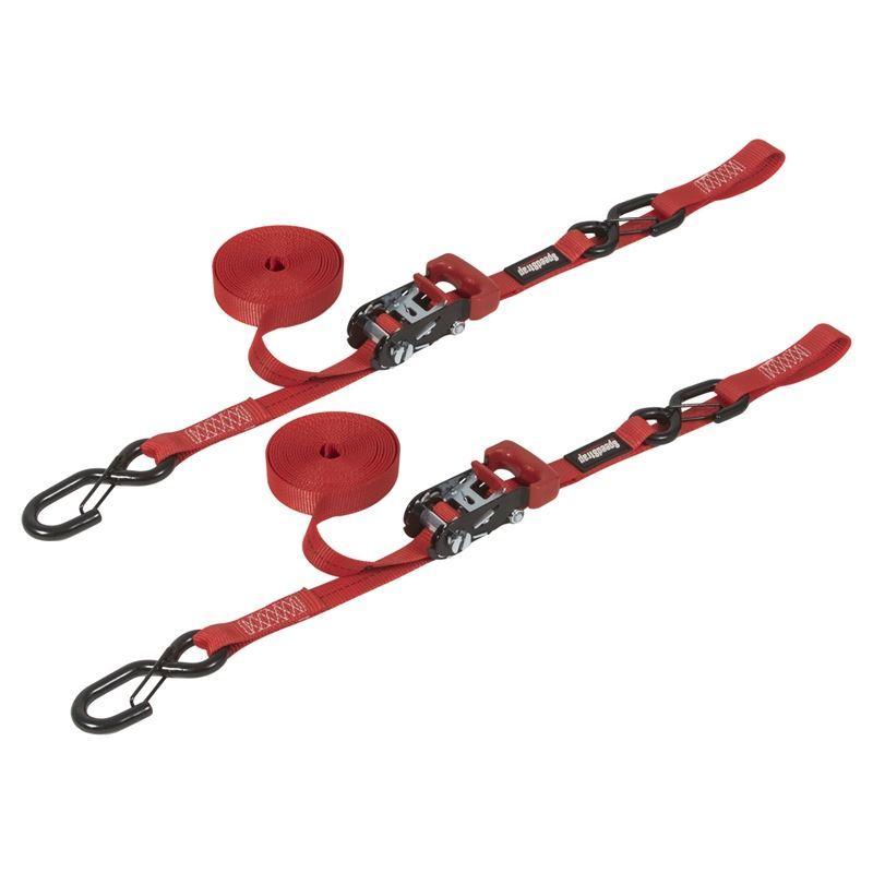 SpeedStrap 1In x 15Ft Ratchet Tie Down w/ Snap FtSFt Hooks Soft Tie (2 Pack) - Red - AWESOMEOFFROAD.COM