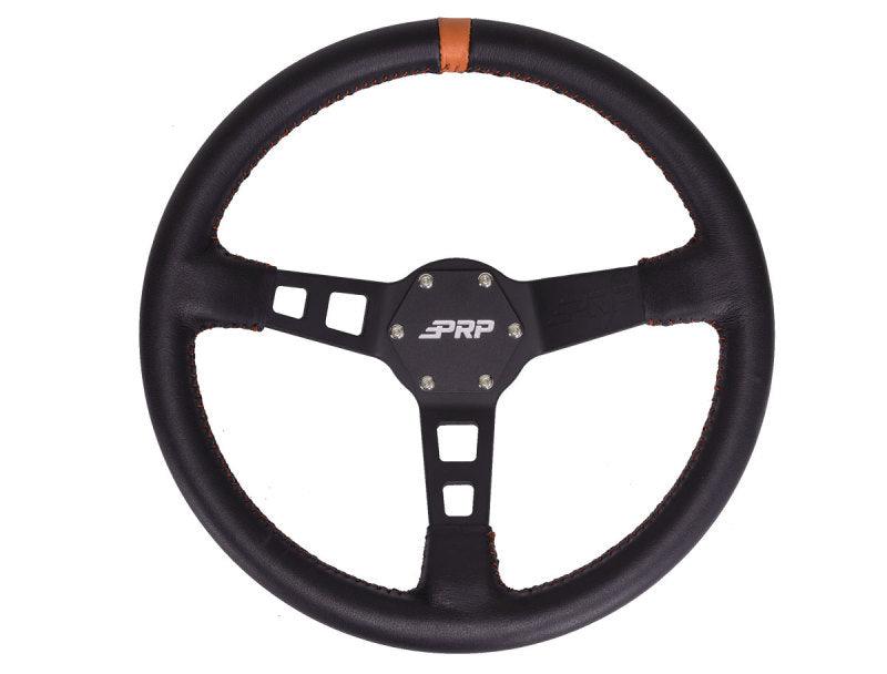 PRP Deep Dish Leather Steering Wheel- Orange - AWESOMEOFFROAD.COM