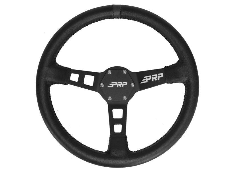 PRP Deep Dish Leather Steering Wheel- Black - AWESOMEOFFROAD.COM