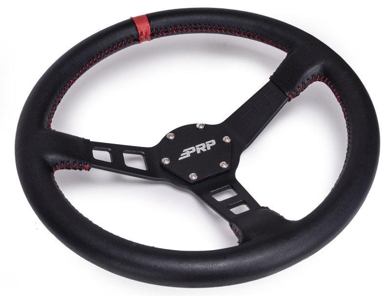 PRP Deep Dish Leather Steering Wheel- Red - AWESOMEOFFROAD.COM